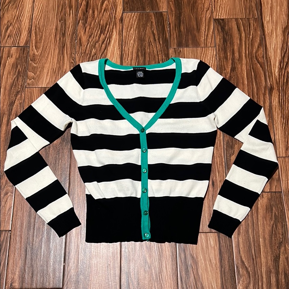 Rue21 Black and White Striped Cardigan Sweater